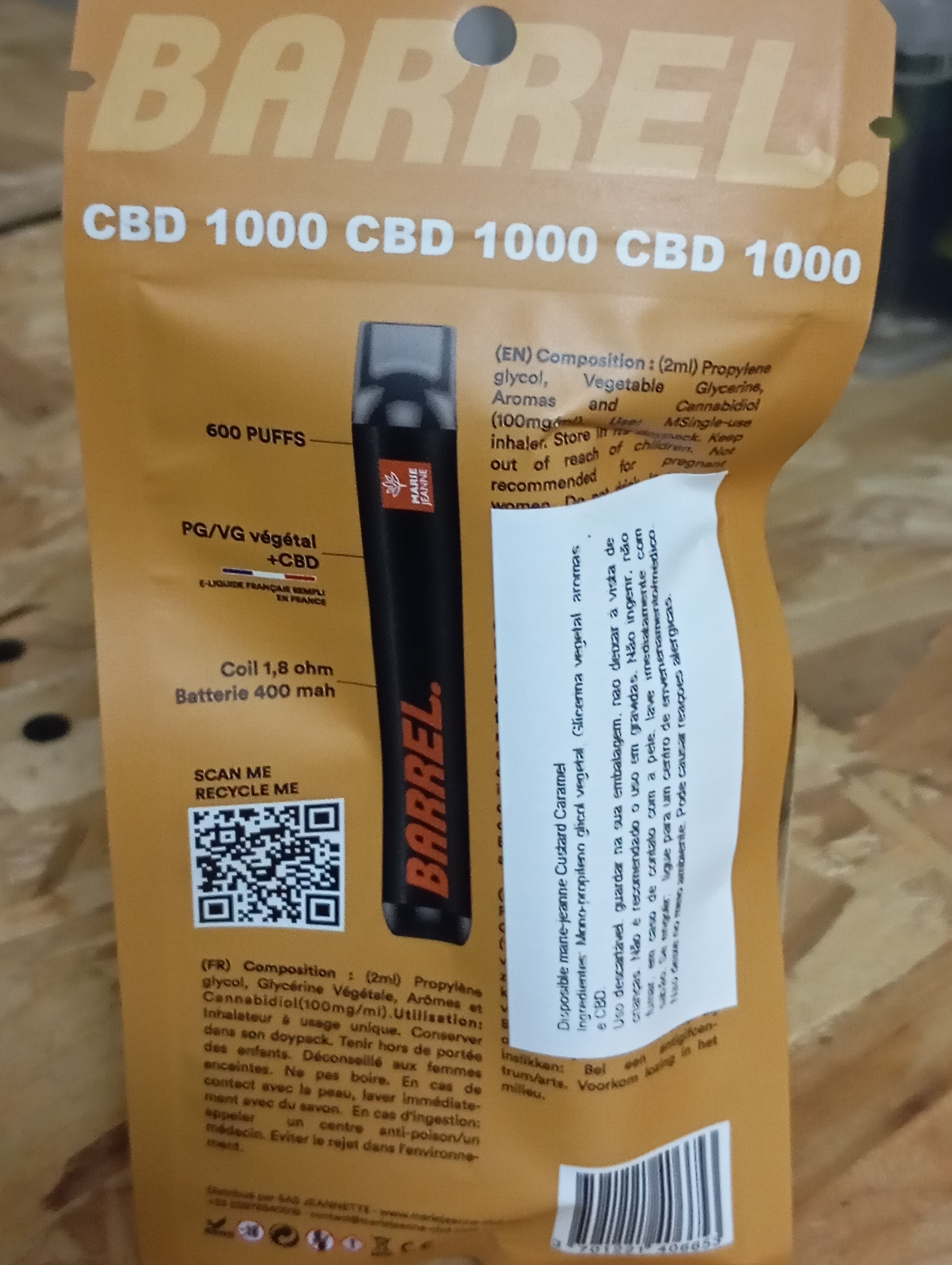 Vape CBD Barrel Caramel 600 inhalaciones